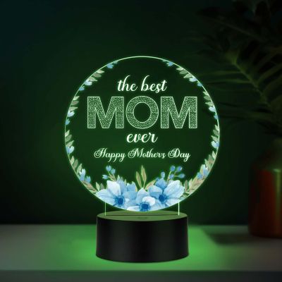 Best Mom Ever Acrylic LED Lamp with UV Print – Multicolor Mother’s Day Gift Night Light USB Powered